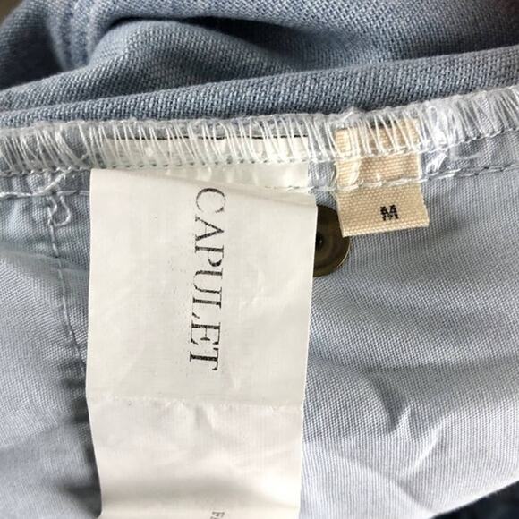 Capulet Revolve Blue Chambray Beaded Front Lightweight Raw Hem Cuffed Shorts - Picture 5 of 7